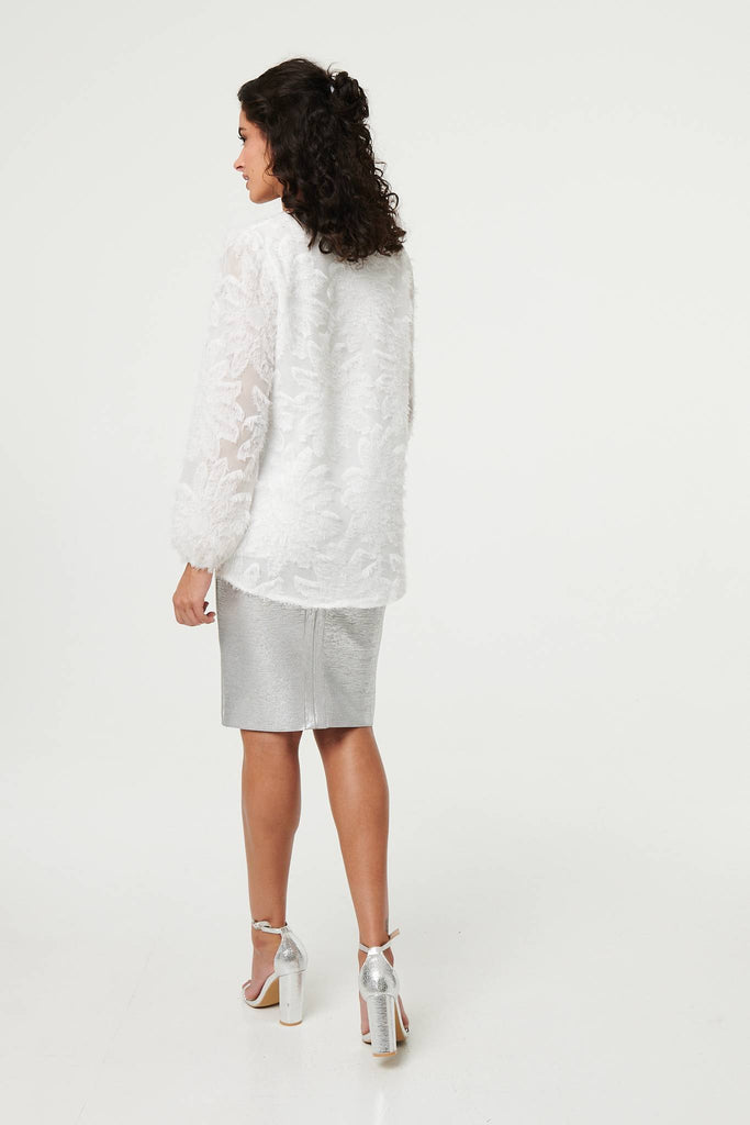 Lace Embellished V-Neck Long Sleeve Top