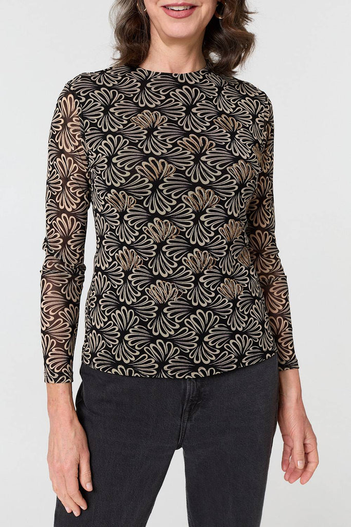 Printed Long Sleeve Fitted Top