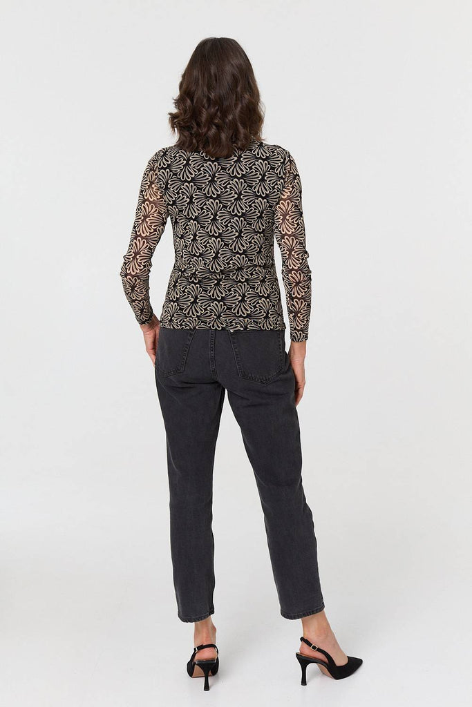 Printed Long Sleeve Fitted Top