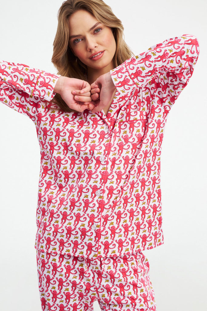 Monkey Long Sleeve Polo Pajamas