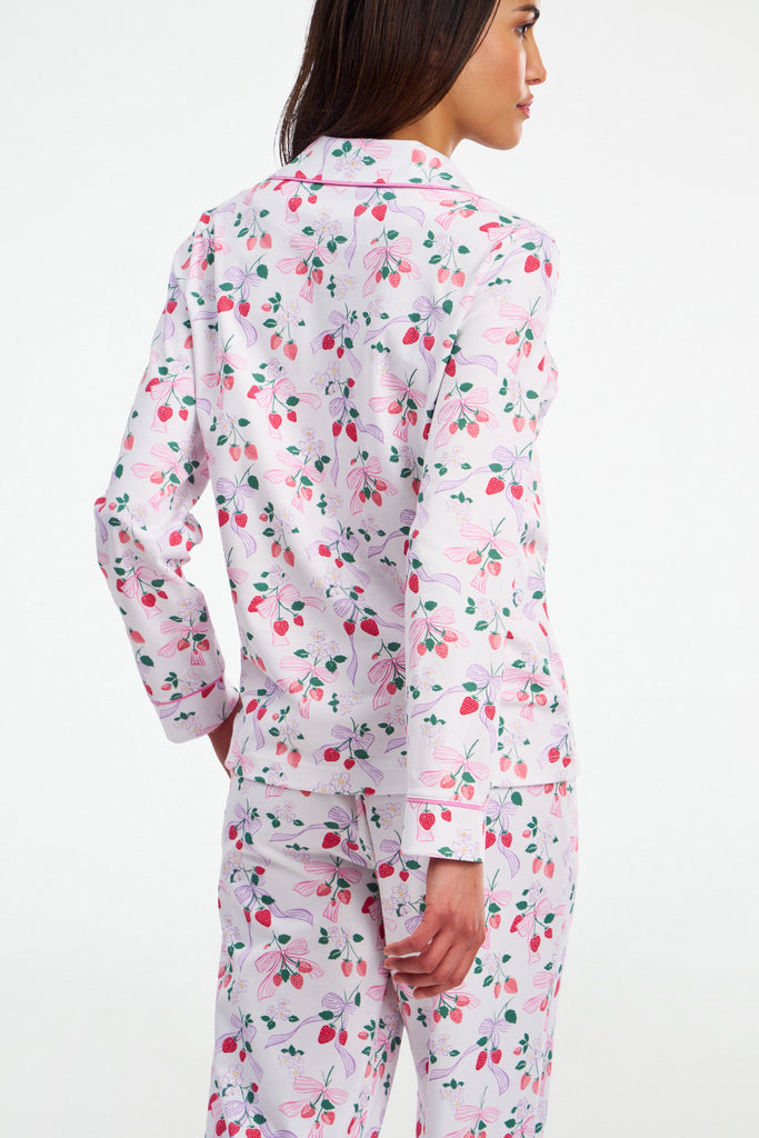 Strawberry Bows Long Sleeve Polo Pajamas