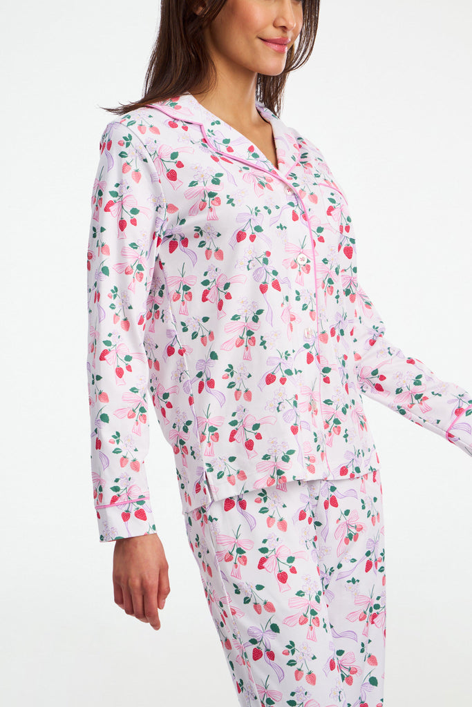 Strawberry Bows Long Sleeve Polo Pajamas