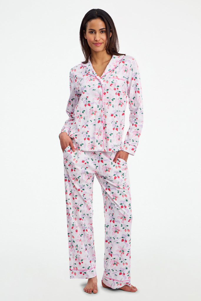 Strawberry Bows Long Sleeve Polo Pajamas