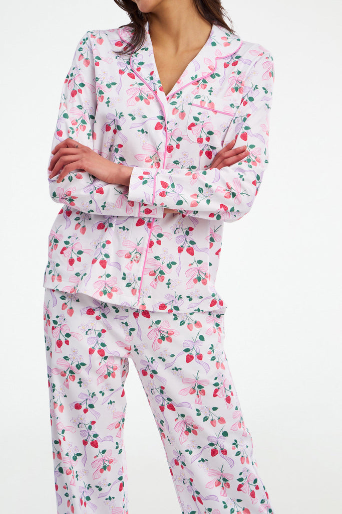 Strawberry Bows Long Sleeve Polo Pajamas